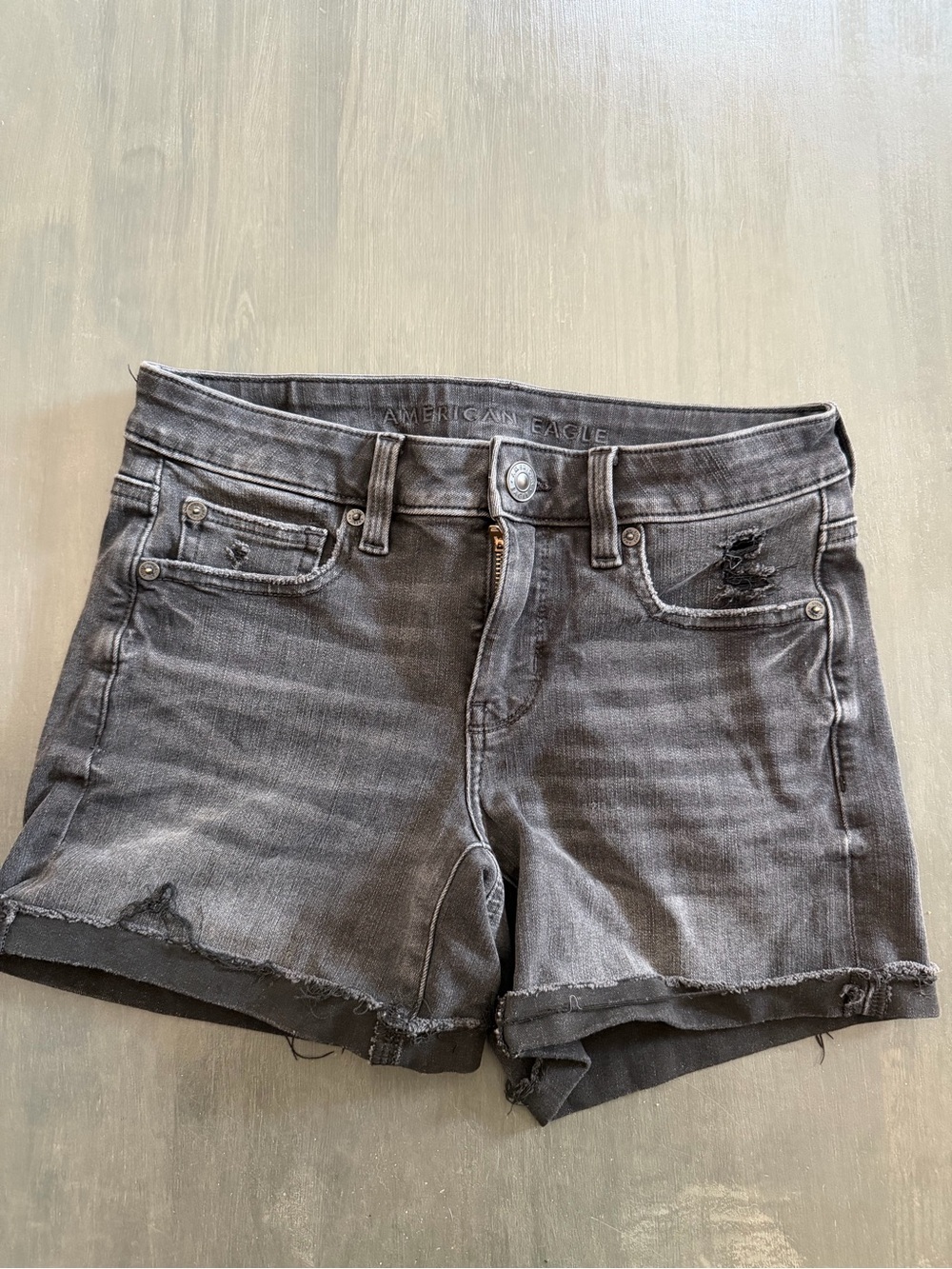 American Eagle The Dream Jean Distressed Black Denim Shorts Size 4